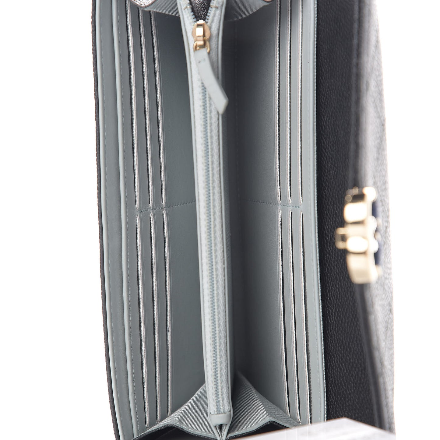 Caviar Quilted CC Box Gusset Flap Wallet Black Navy