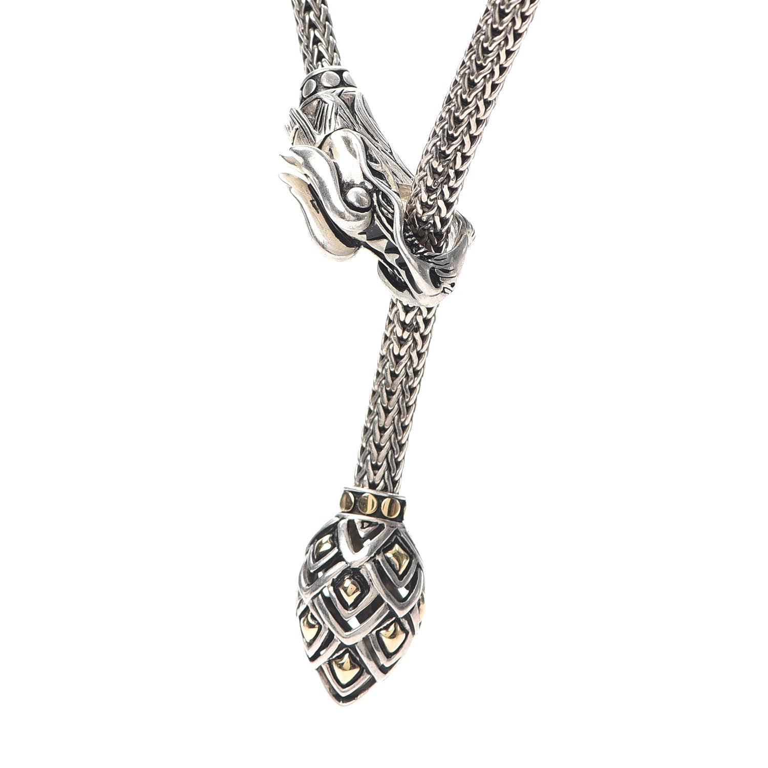 John Hardy Sterling Silver 18K Yellow Gold Legends Naga Dragon Lariat Necklace 4 of 6