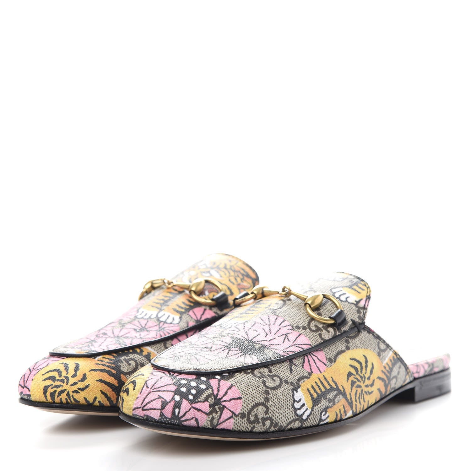 Gucci GG Supreme Monogram Bengal Womens Princetown Slippers 35 Beige Crop Pink 3 of 11