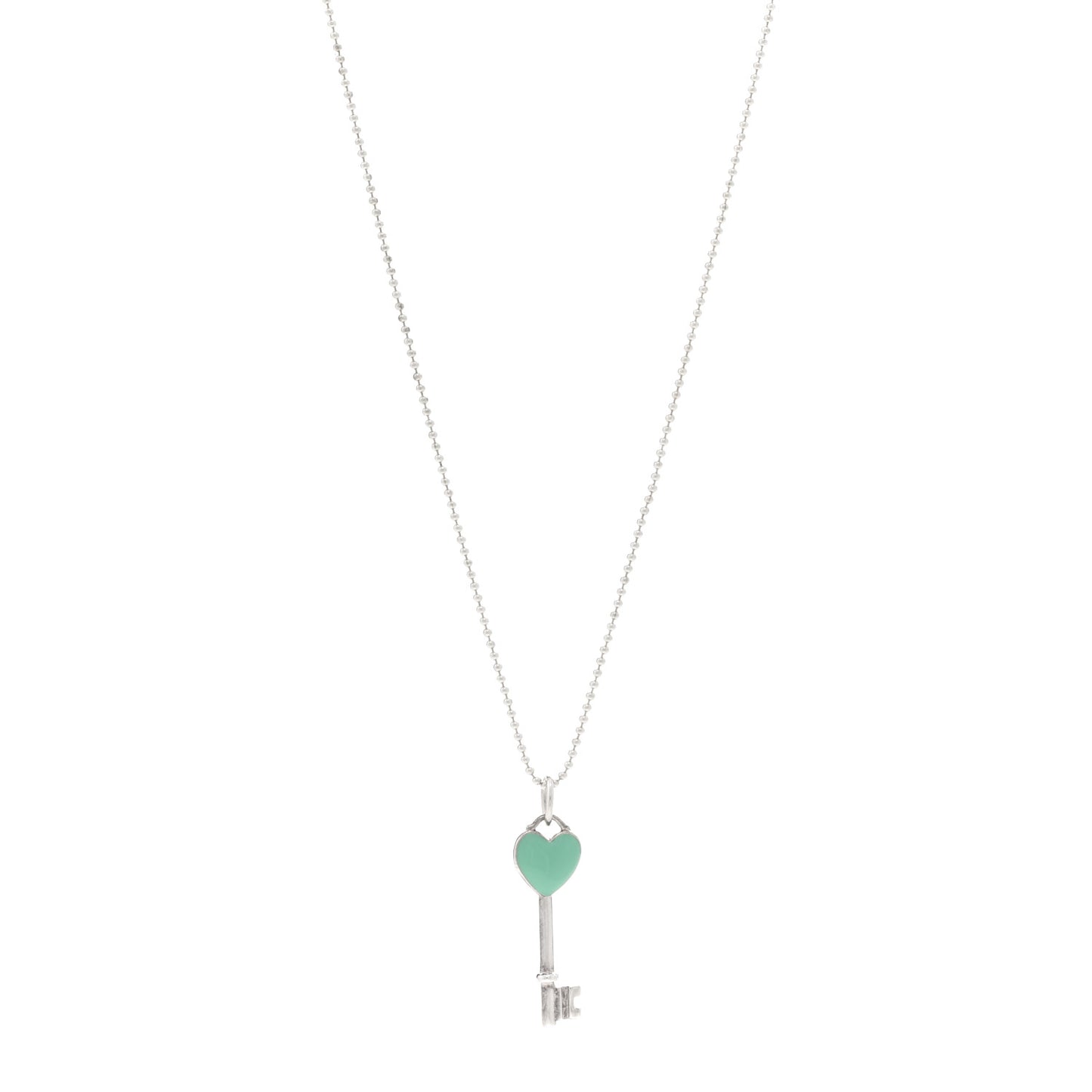 Sterling Silver Enamel Heart Key Pendant Necklace Blue