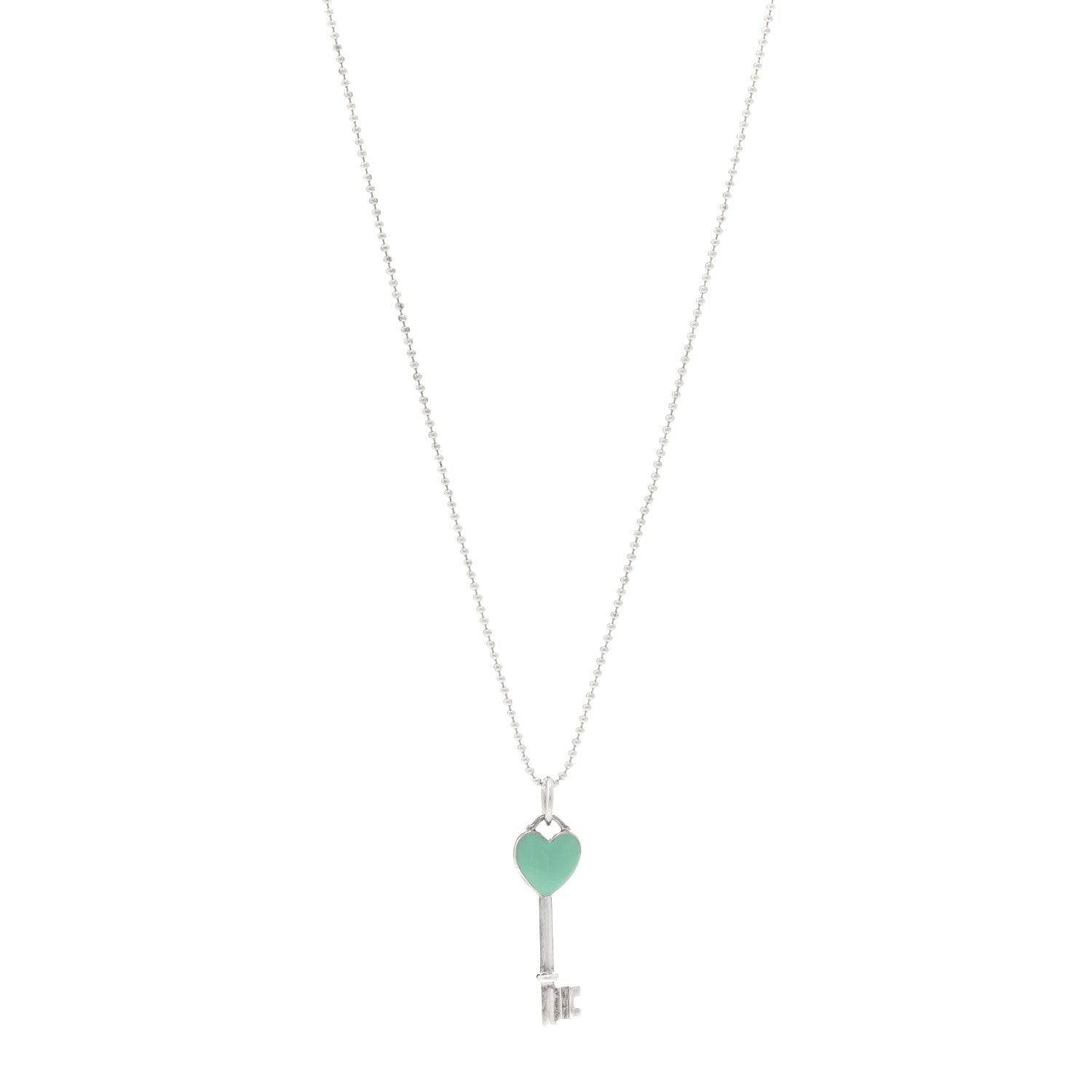 Tiffany Sterling Silver Enamel Heart Key Pendant Necklace Blue 1 of 4