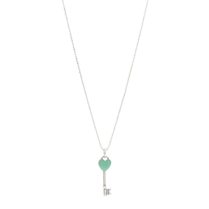 Tiffany Sterling Silver Enamel Heart Key Pendant Necklace Blue 1 of 4