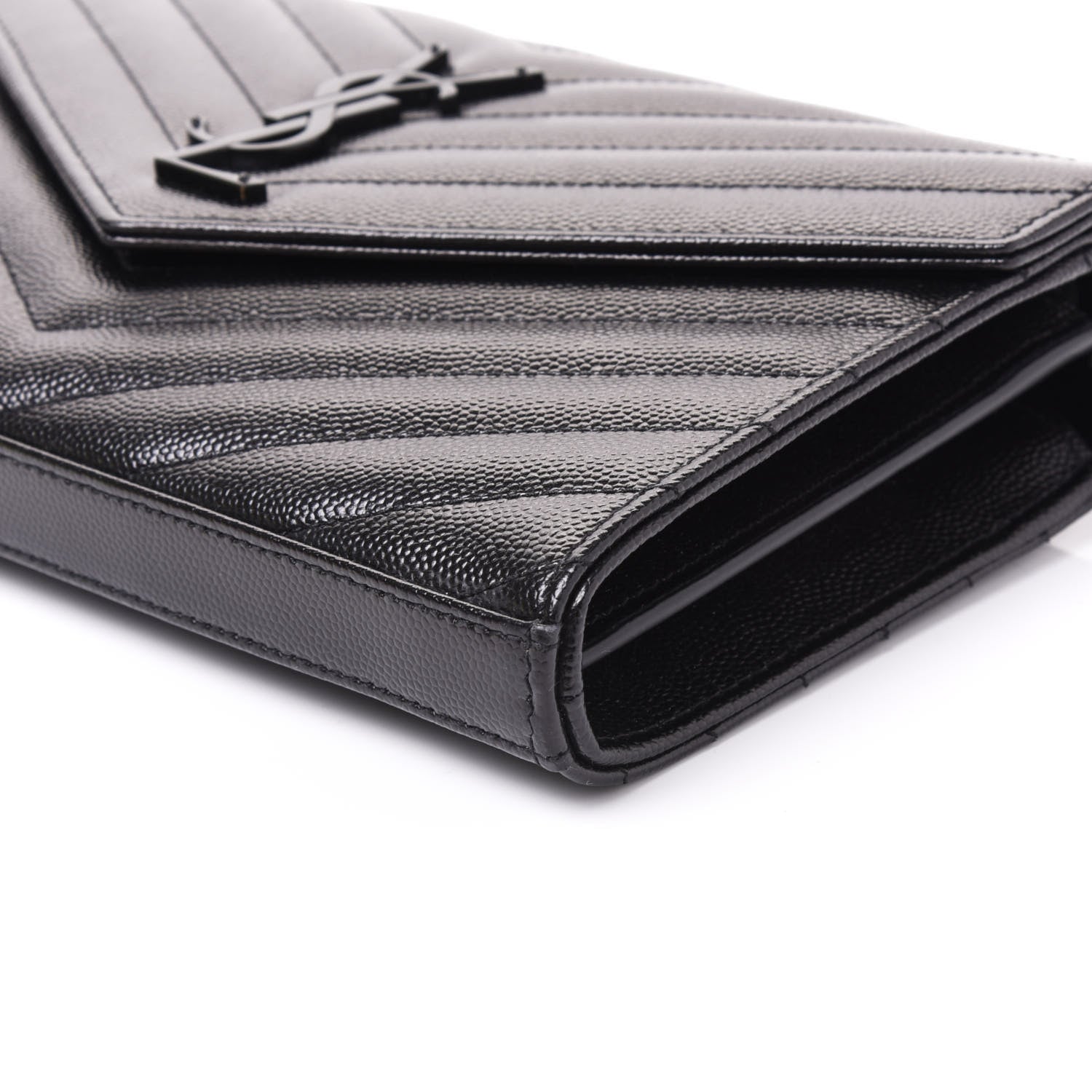 Saint Laurent Grain De Poudre Matelasse Chevron Monogram Chain Wallet Black 6 of 8