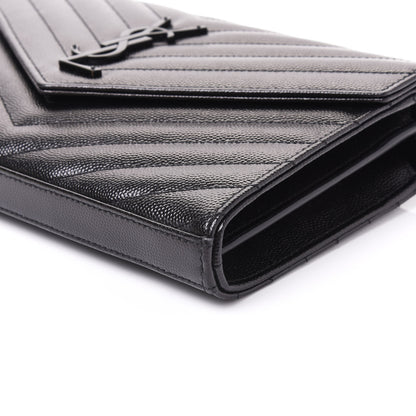 Saint Laurent Grain De Poudre Matelasse Chevron Monogram Chain Wallet Black 6 of 8