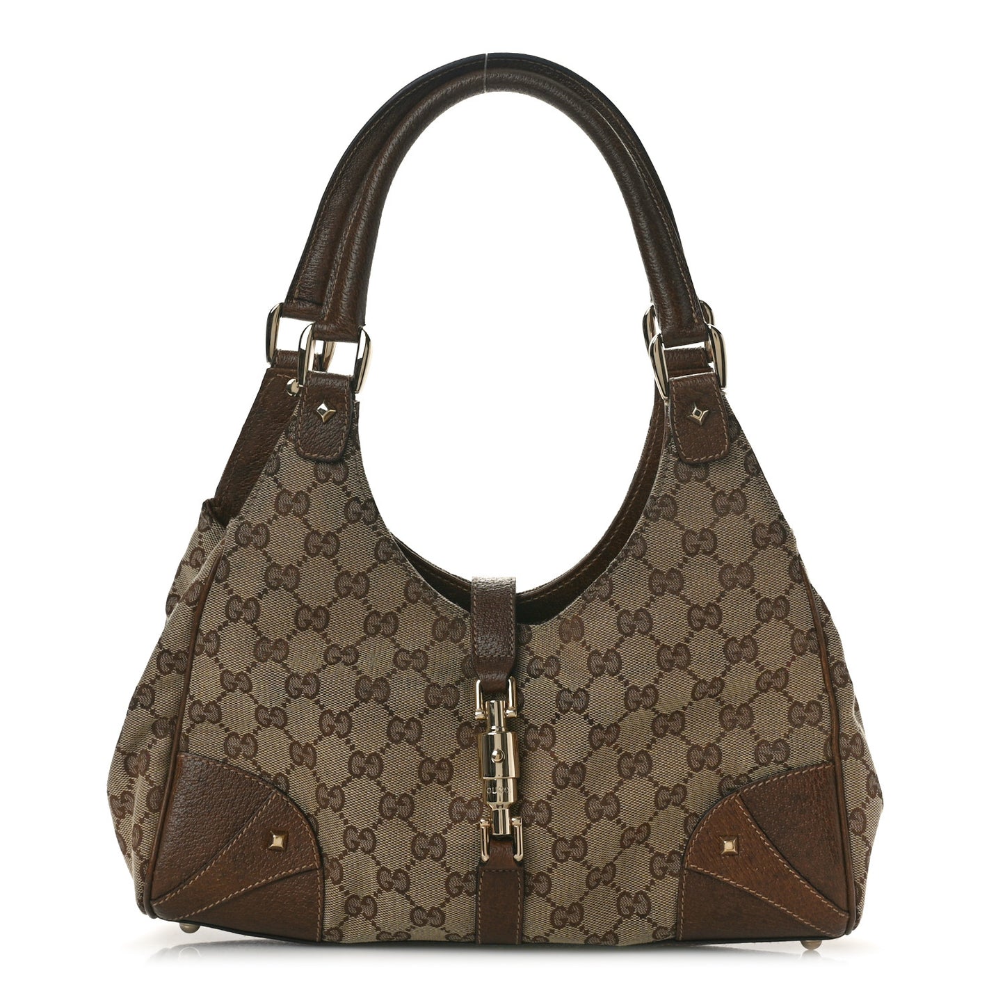 Monogram Calfskin Large Bardot Shoulder Bag Brown