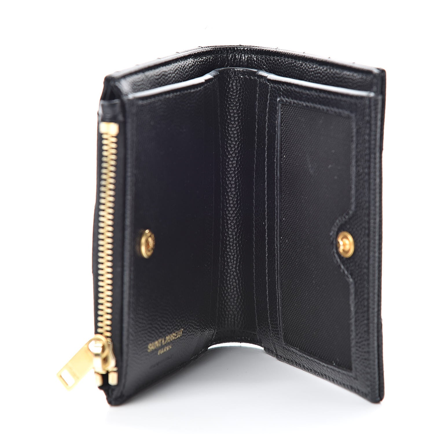 Saint Laurent Grain De Poudre Matelasse Chevron Monogram Zipped Card Case Black 5 of 9