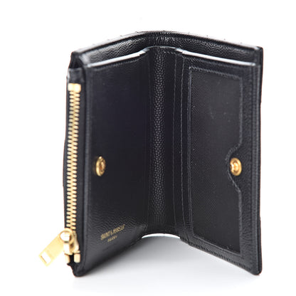 Saint Laurent Grain De Poudre Matelasse Chevron Monogram Zipped Card Case Black 5 of 9