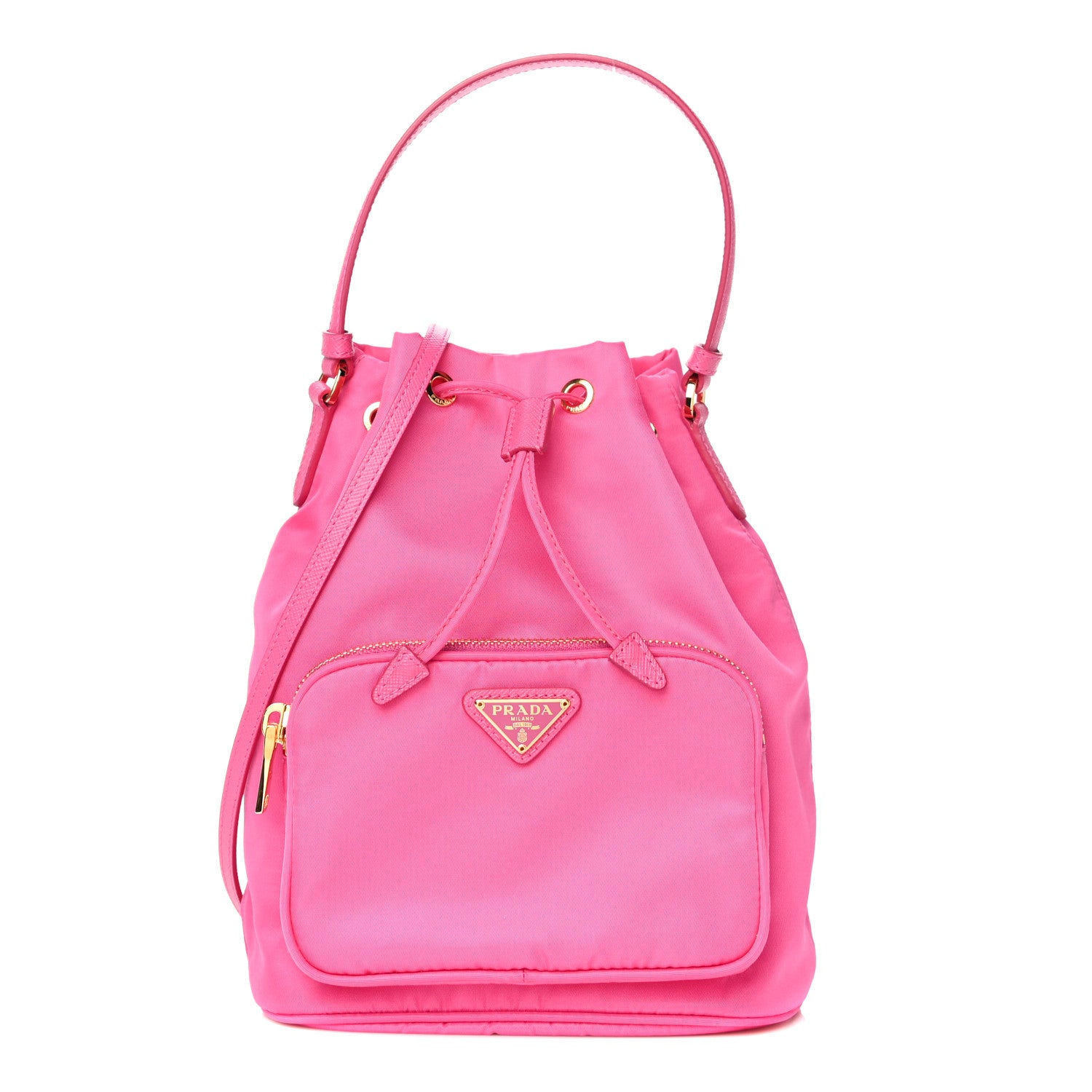 Prada Re-Nylon Saffiano Duet Bucket Crossbody Bag Fuxia 1 of 9