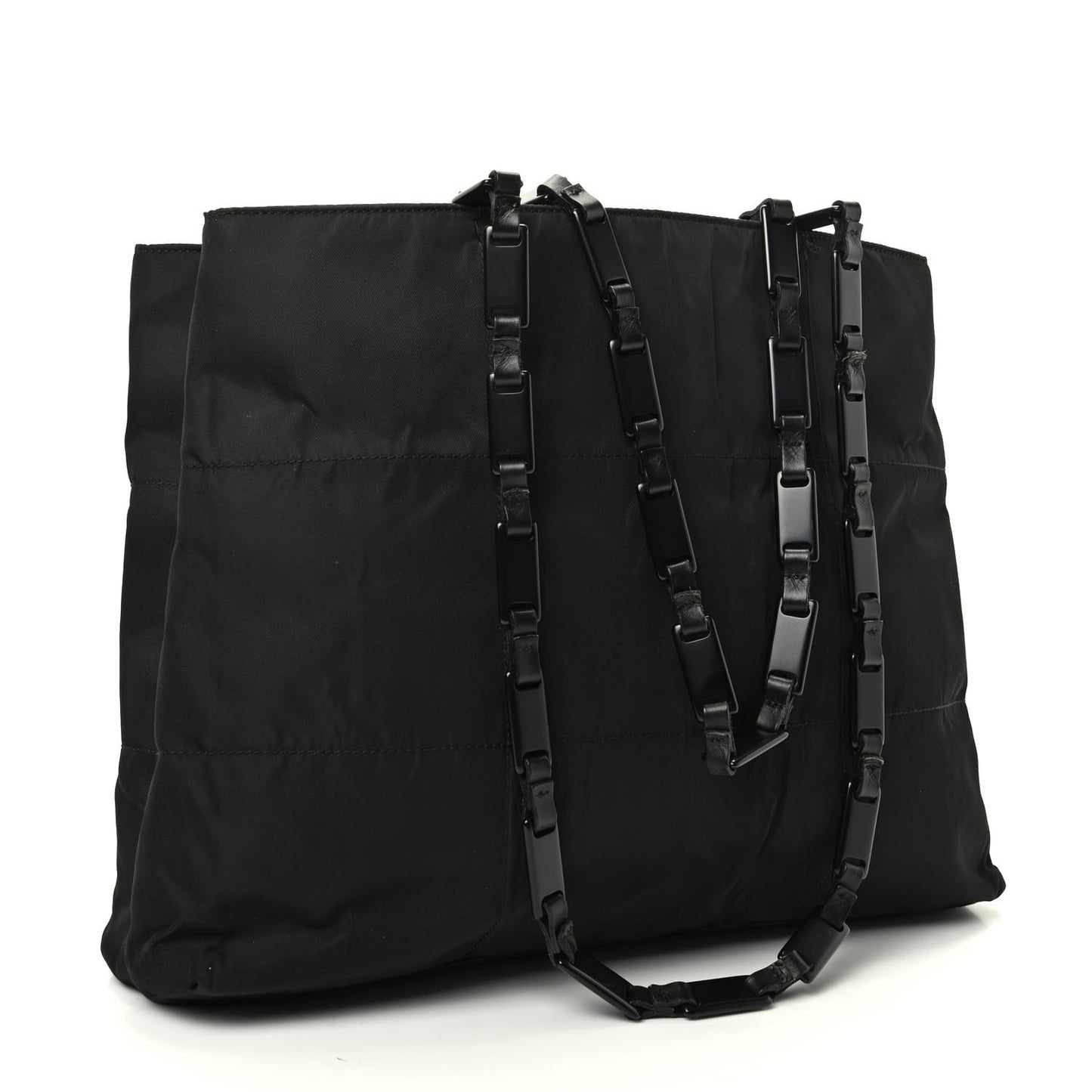 Tessuto Nylon Calfskin Chain Tote Black