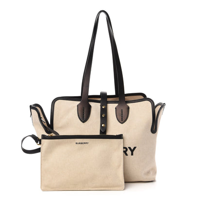 Burberry Cotton Soft Canvas Calfskin Medium Belt Tote Natural Black 9 of 9