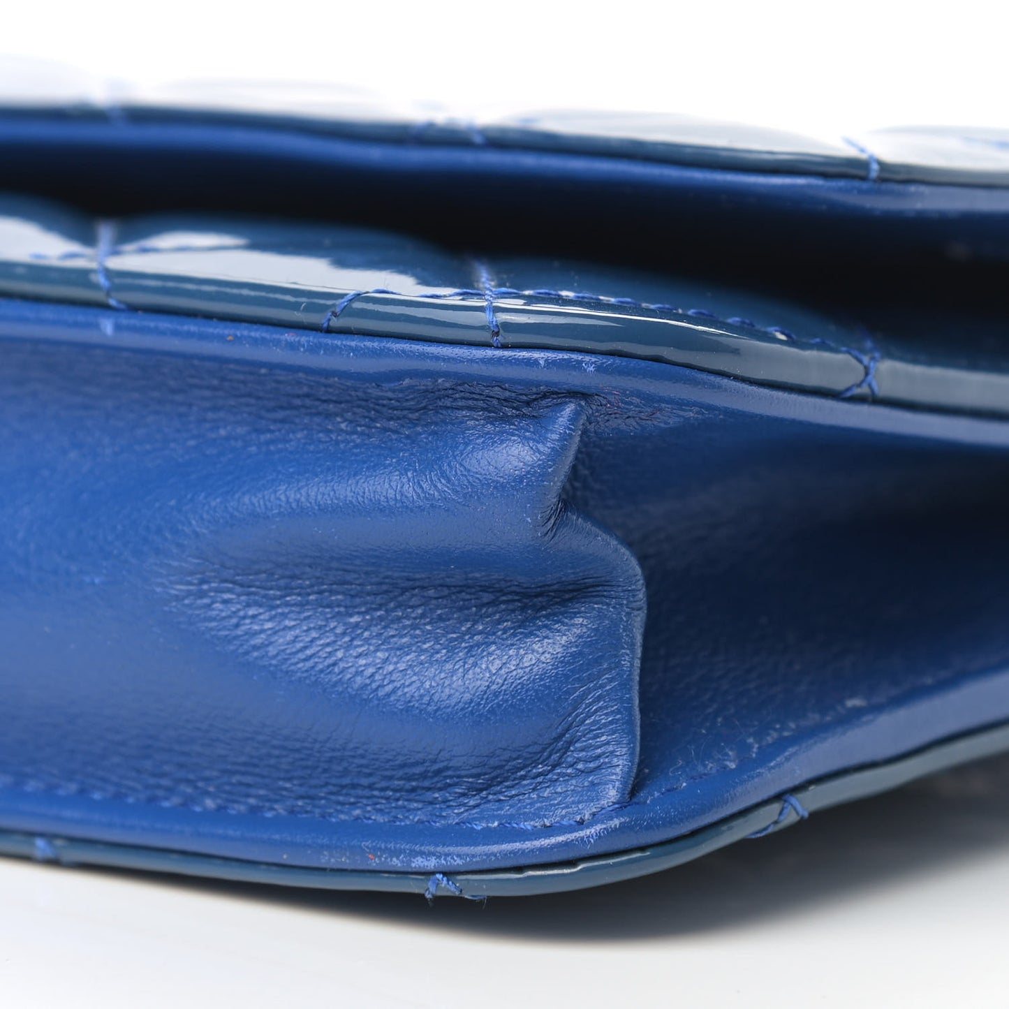 Patent Quilted Wallet On Chain WOC Dark Blue