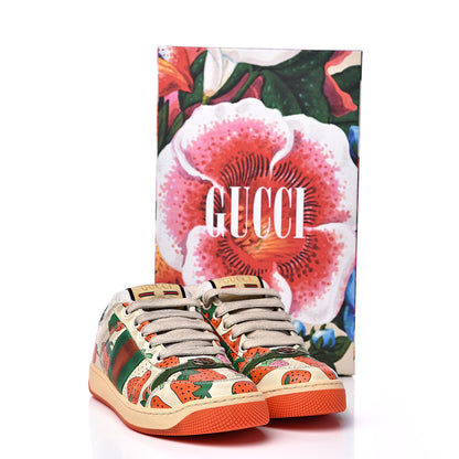 Gucci Nubuck Web Strawberry Print Womens Screener Sneakers 35.5 Dusty Milk White Vintage Green 10 of 10