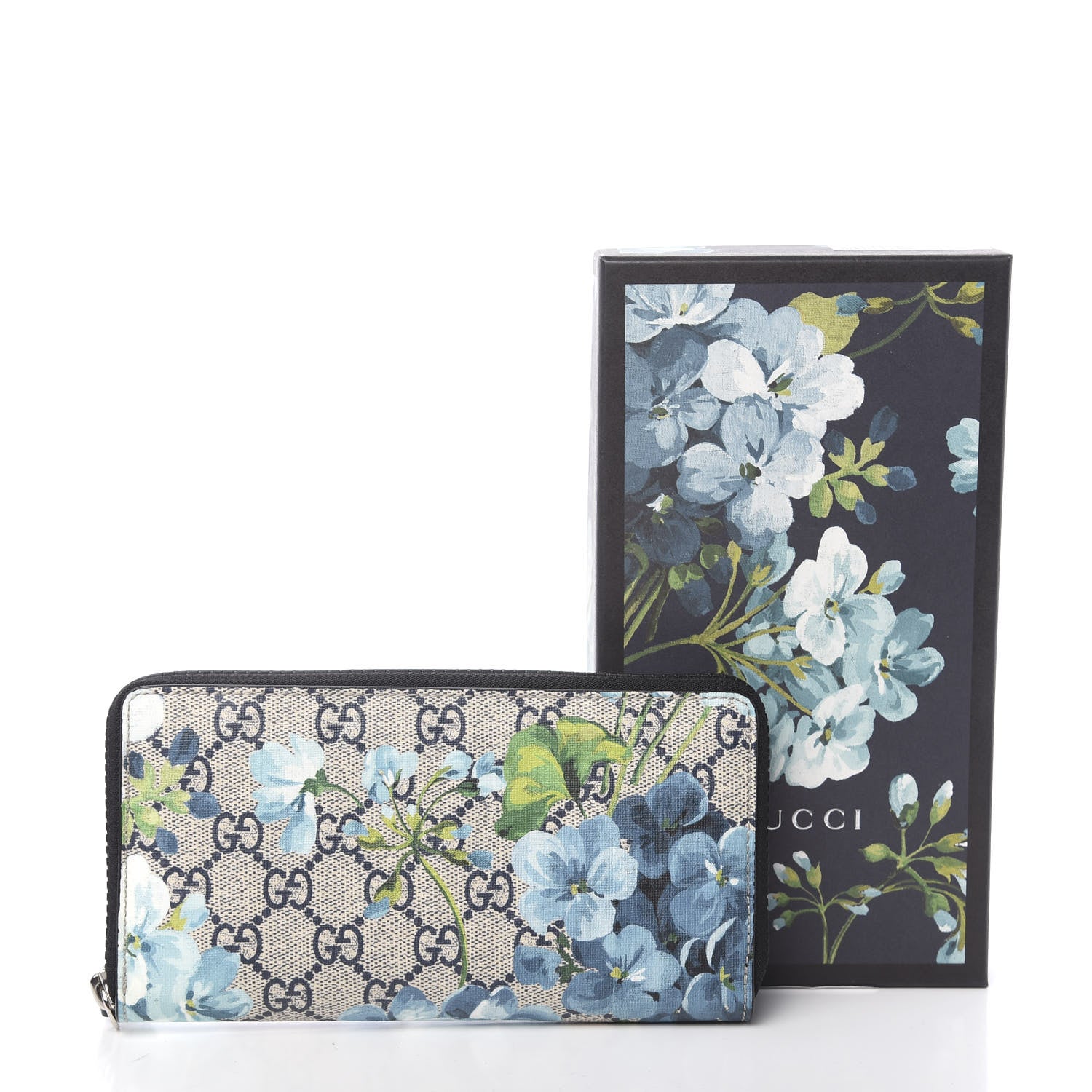 Gucci GG Supreme Monogram Blooms Zip Around Wallet Blue 8 of 8