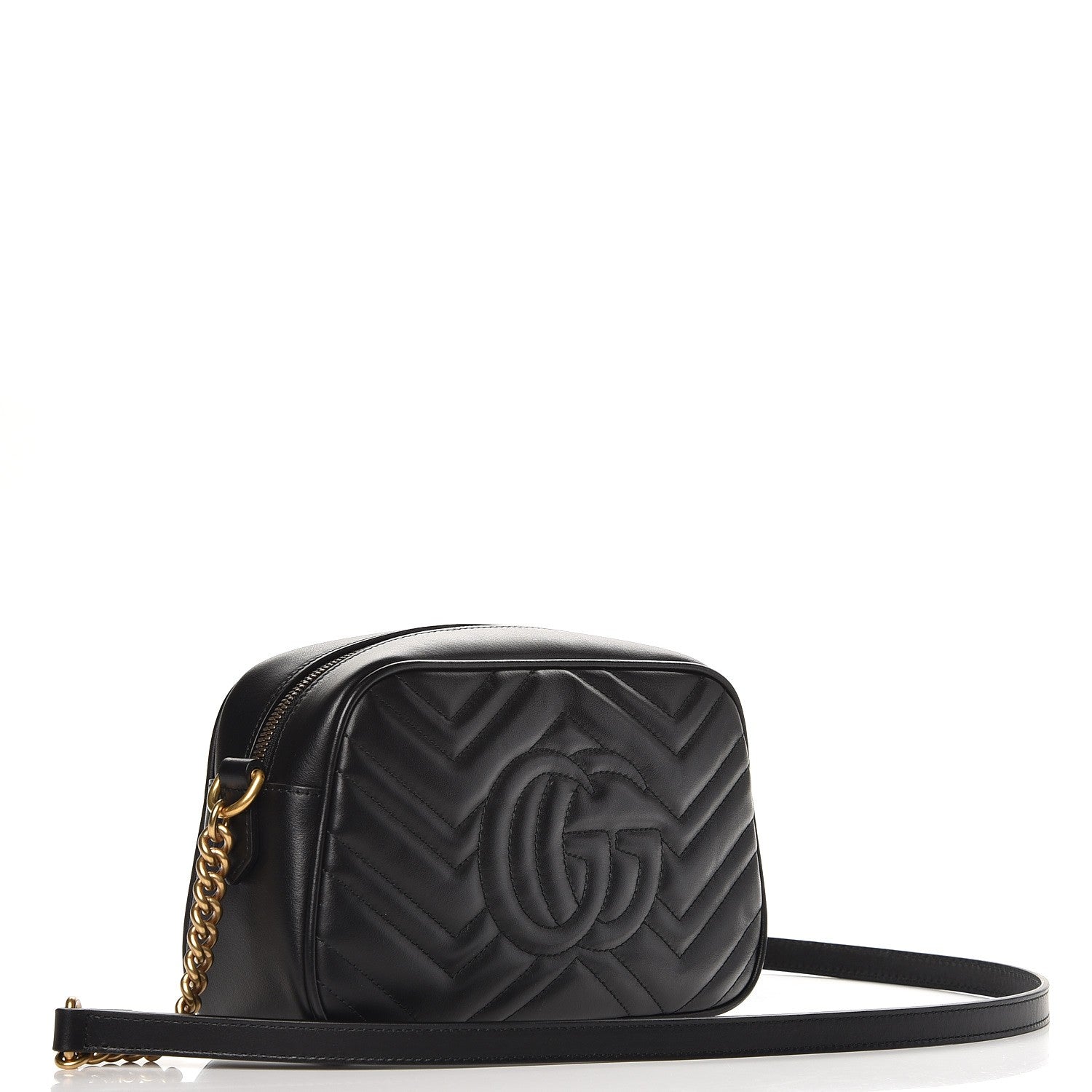 Gucci Calfskin Matelasse Small GG Marmont Chain Shoulder Bag Black 3 of 6