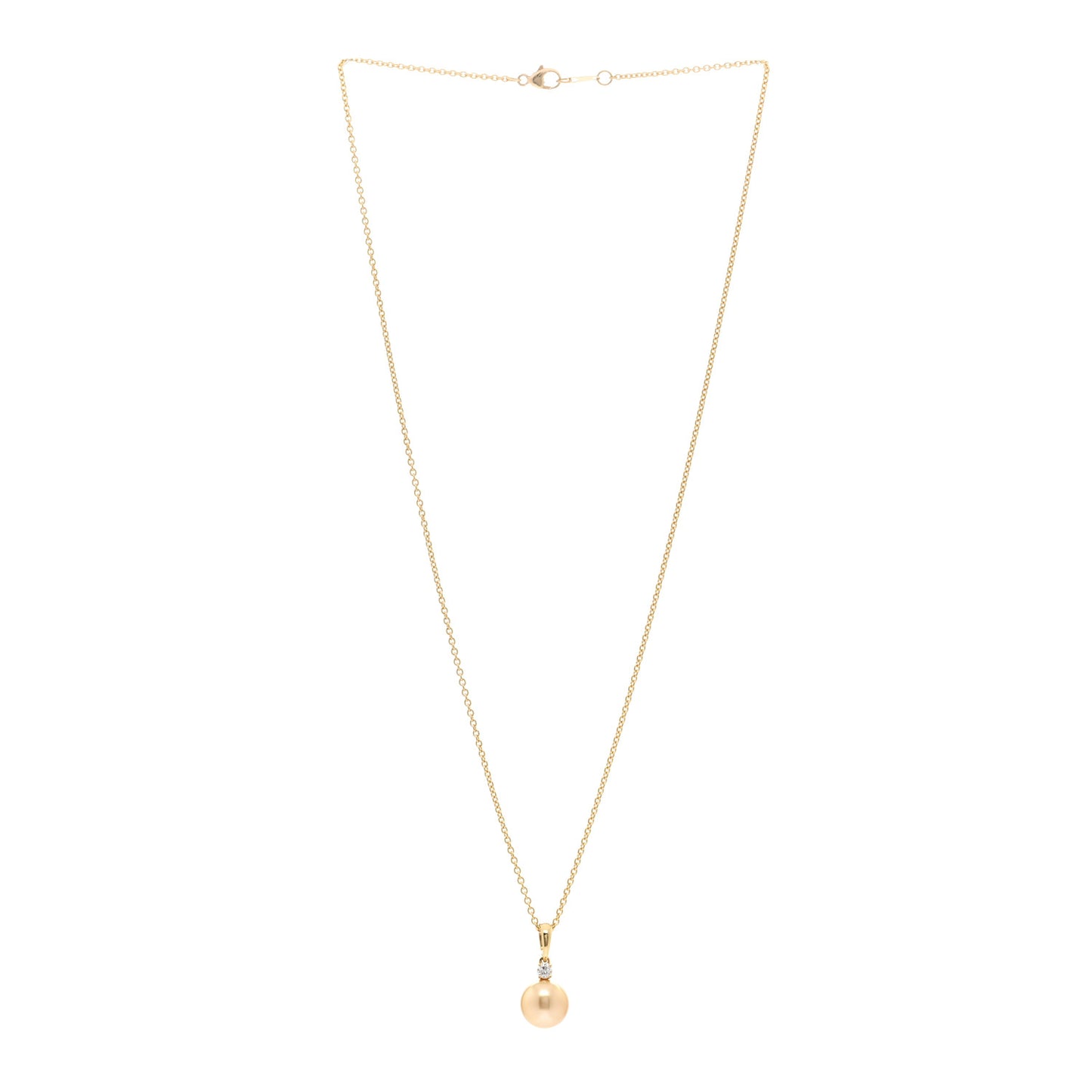 18K Yellow Gold Diamond Golden Cultured Pearl 9.5-10mm Pendant Necklace