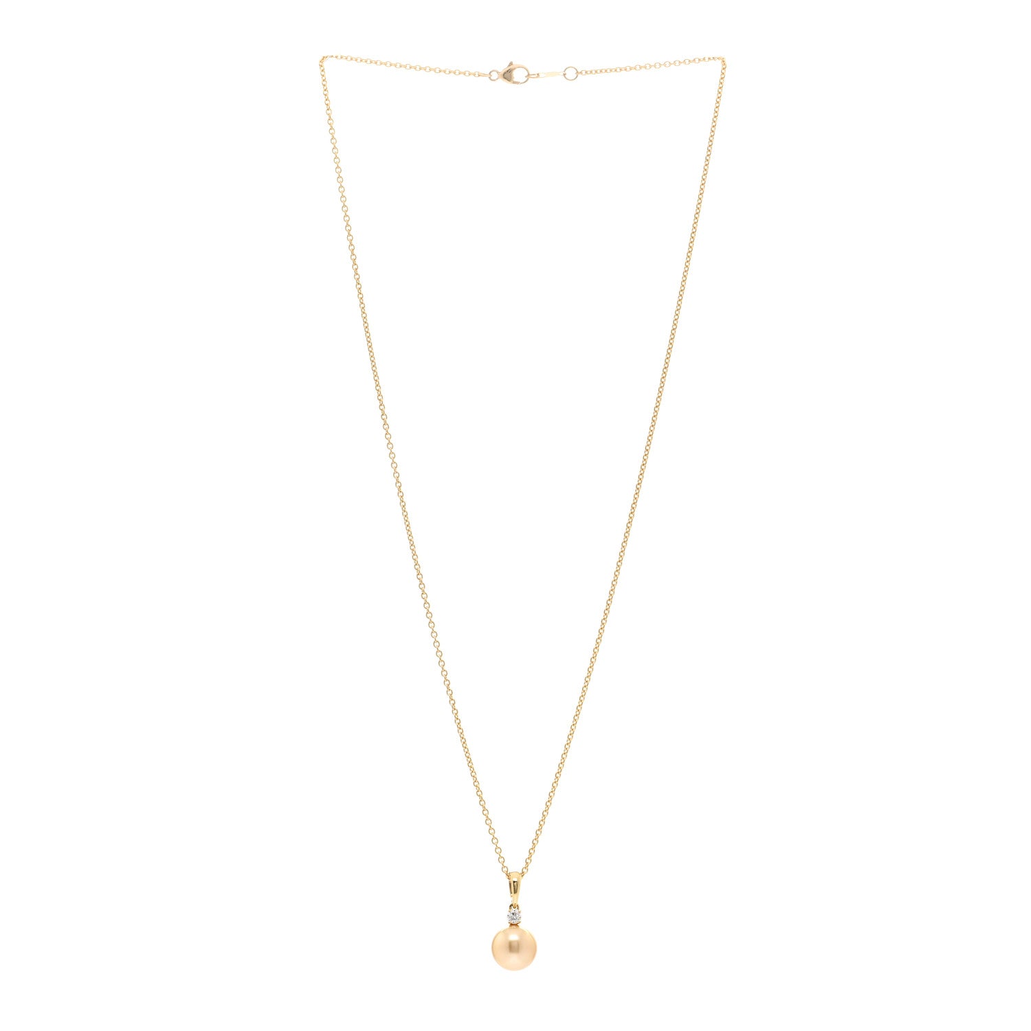 Mikimoto 18K Yellow Gold Diamond Golden Cultured Pearl 9.5-10mm Pendant Necklace 3 of 4