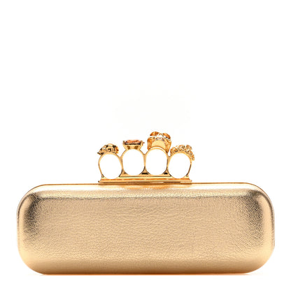 Alexander McQueen Metallic Calfskin Skull Knuckle Box Clutch Gold 1 of 11