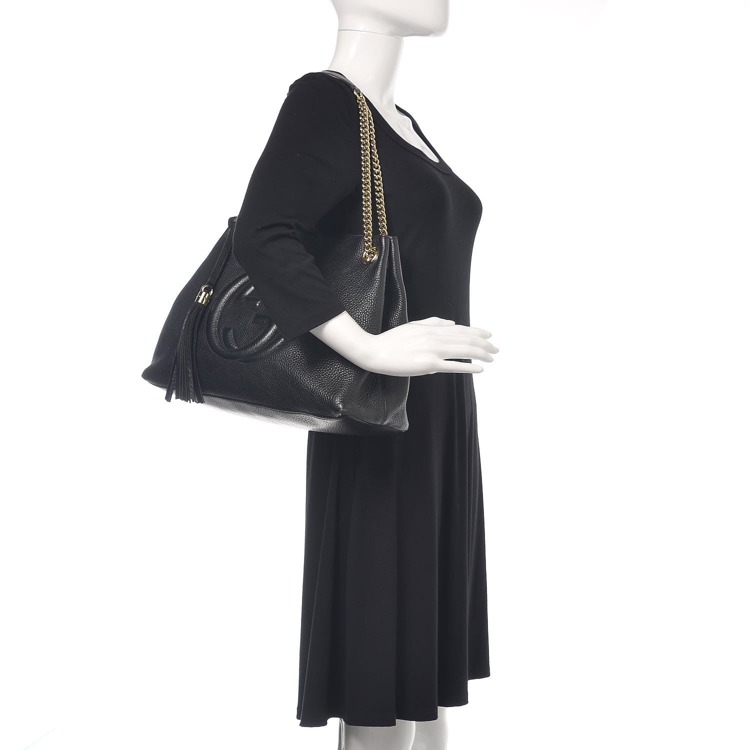 Gucci Pebbled Calfskin Medium Soho Chain Shoulder Bag Black 2 of 14