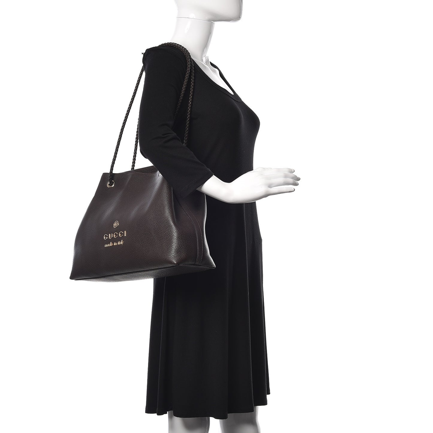 Calfskin Medium Braided Handle Gifford Tote Dark Brown