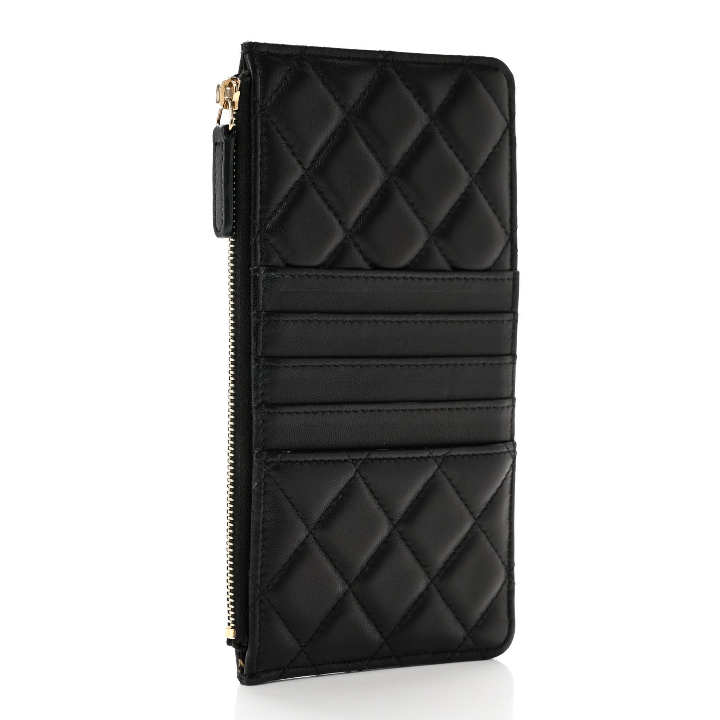Lambskin Quilted Egyptian Amulet Classic Flat Wallet Pouch Black