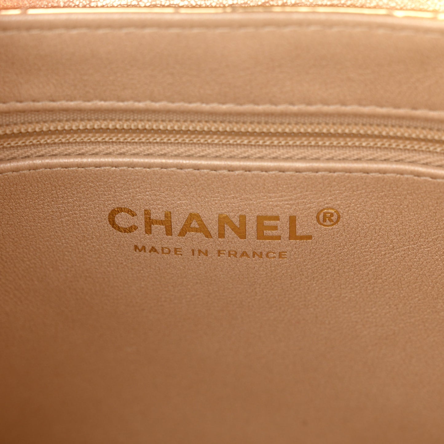 Mirror Calfskin Metallic Calfskin Quilted Nano Kelly Shopper Gold