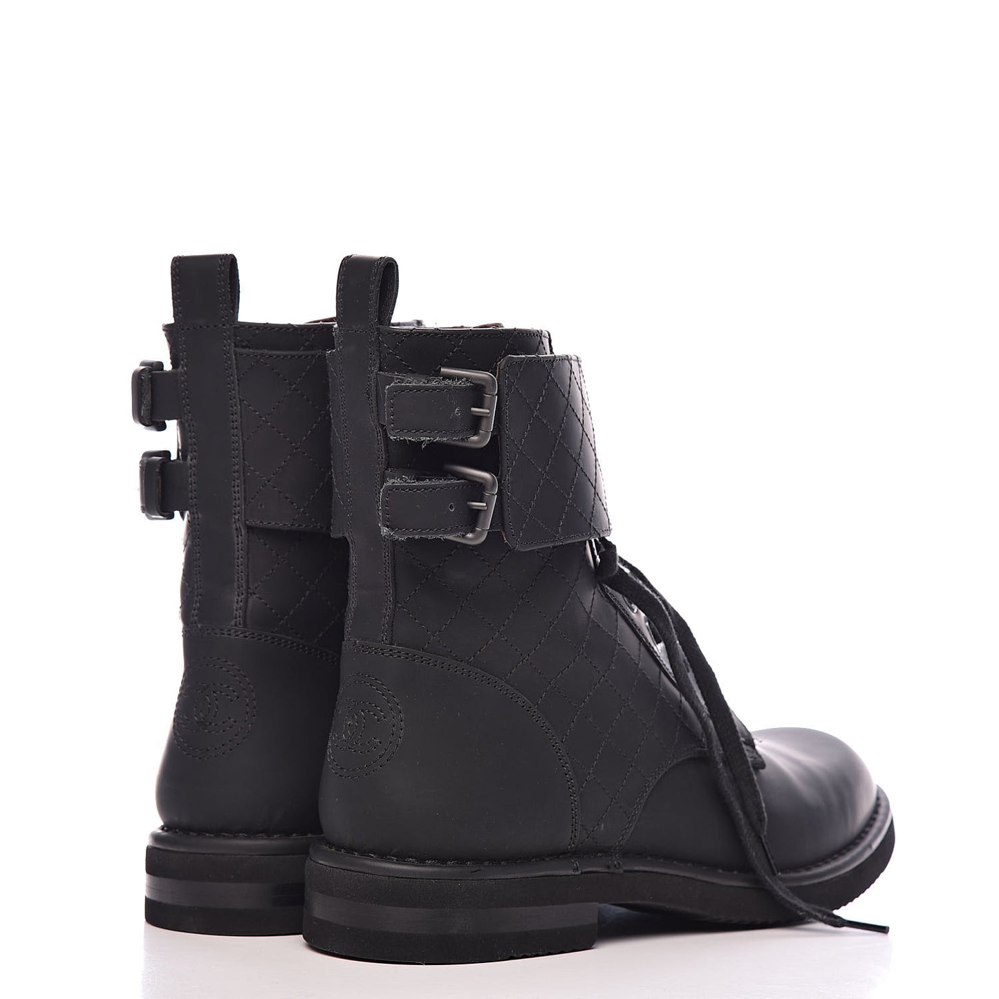Suede Calfskin Quilted Mens Combat Short Boots 41.5 Black
