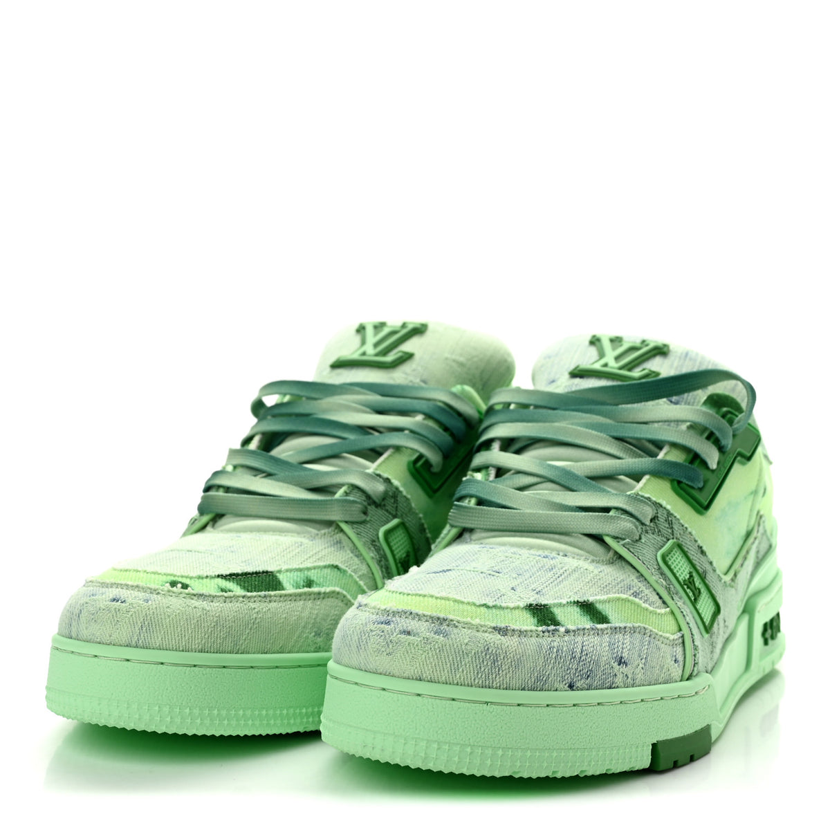 Monogram Denim Mens LV Trainer Sneakers 10 Green