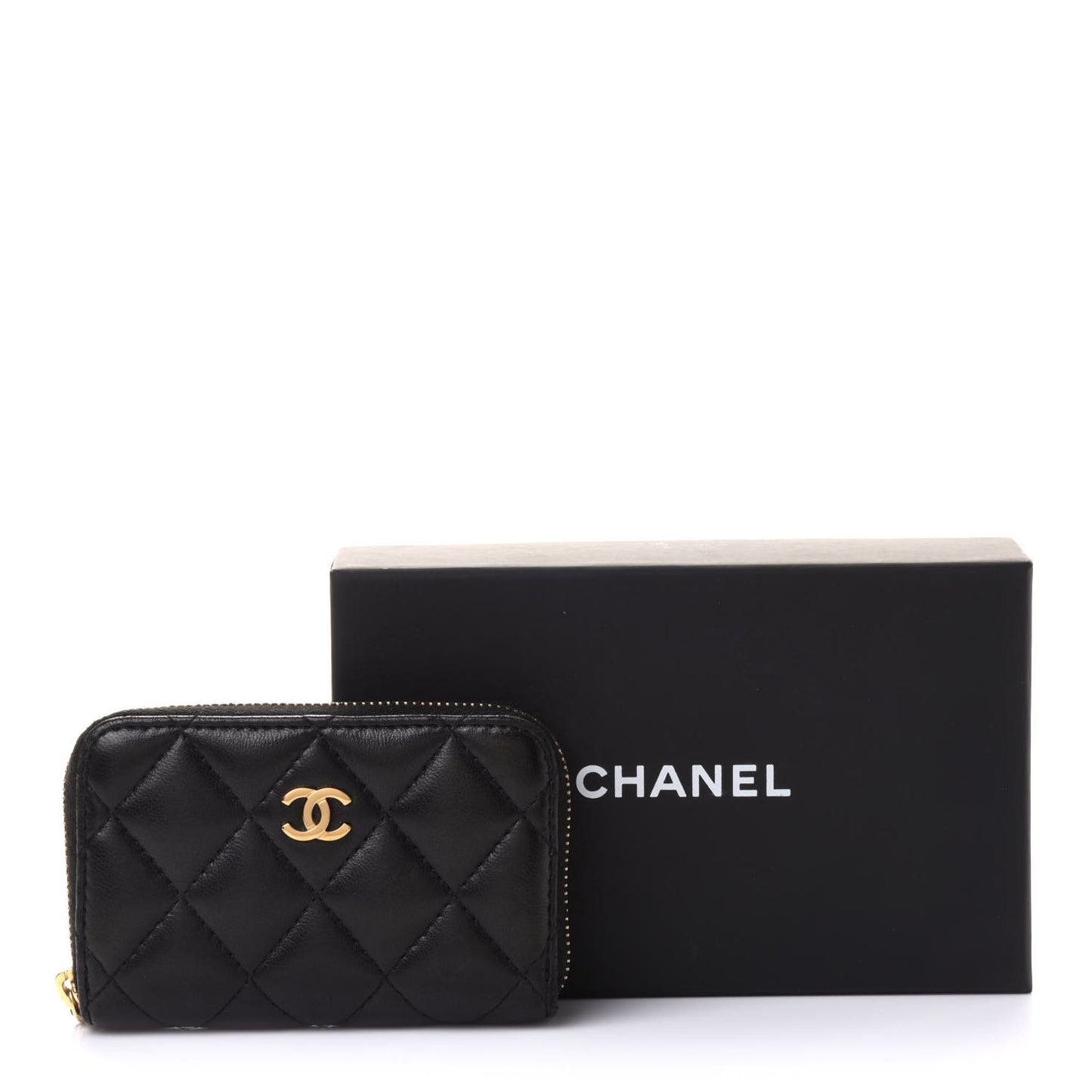 Lambskin Quilted Zip Coin Purse Black