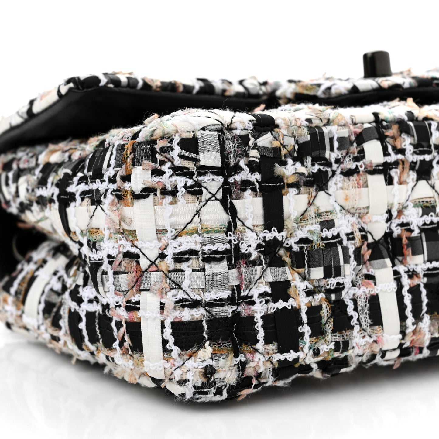Tweed Quilted Mini Rectangular Flap White Black Multicolor