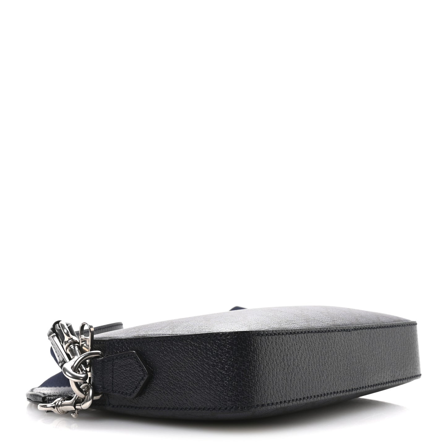 GG Supreme Monogram Textured Dollar Calfskin Web Ophidia Wristlet Shoulder Bag Black Blue