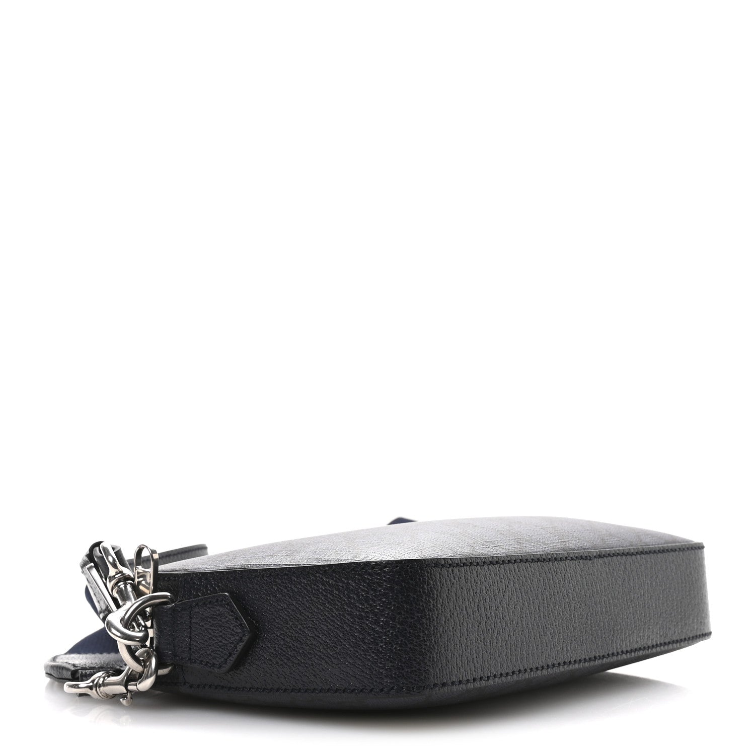 Gucci GG Supreme Monogram Textured Dollar Calfskin Web Ophidia Wristlet Shoulder Bag Black Blue 4 of 10