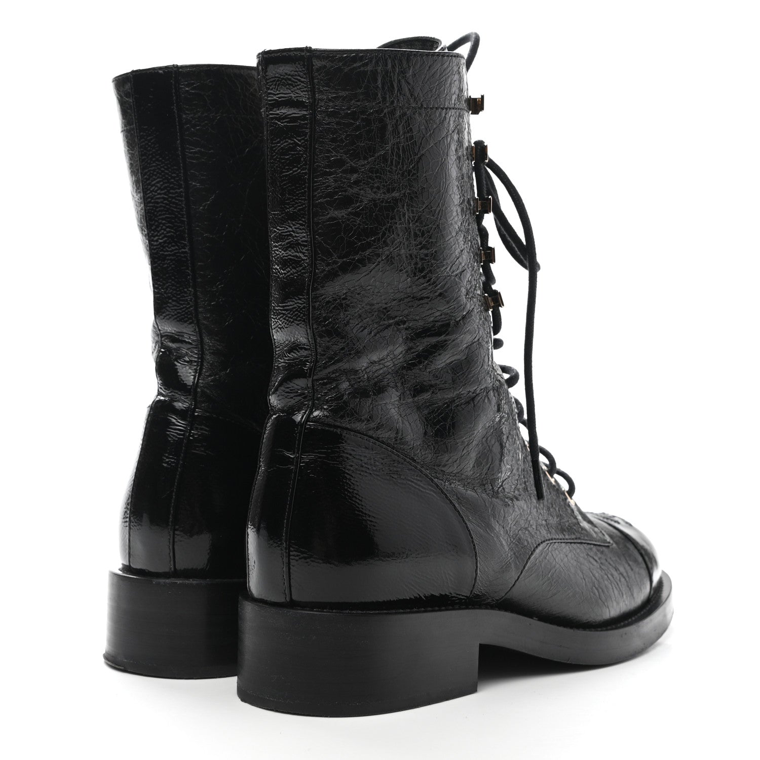 Chanel Aged Calfskin Lace Up Combat Boots 37.5 Black 4 of 9