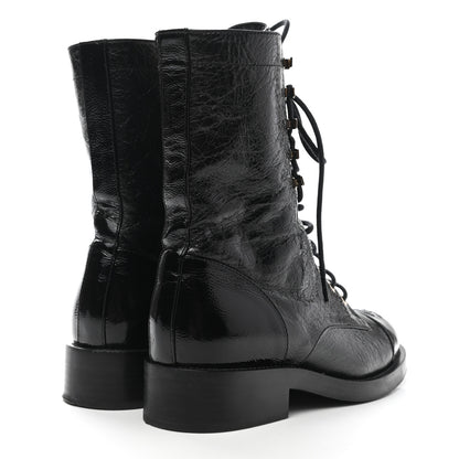 Chanel Aged Calfskin Lace Up Combat Boots 37.5 Black 4 of 9