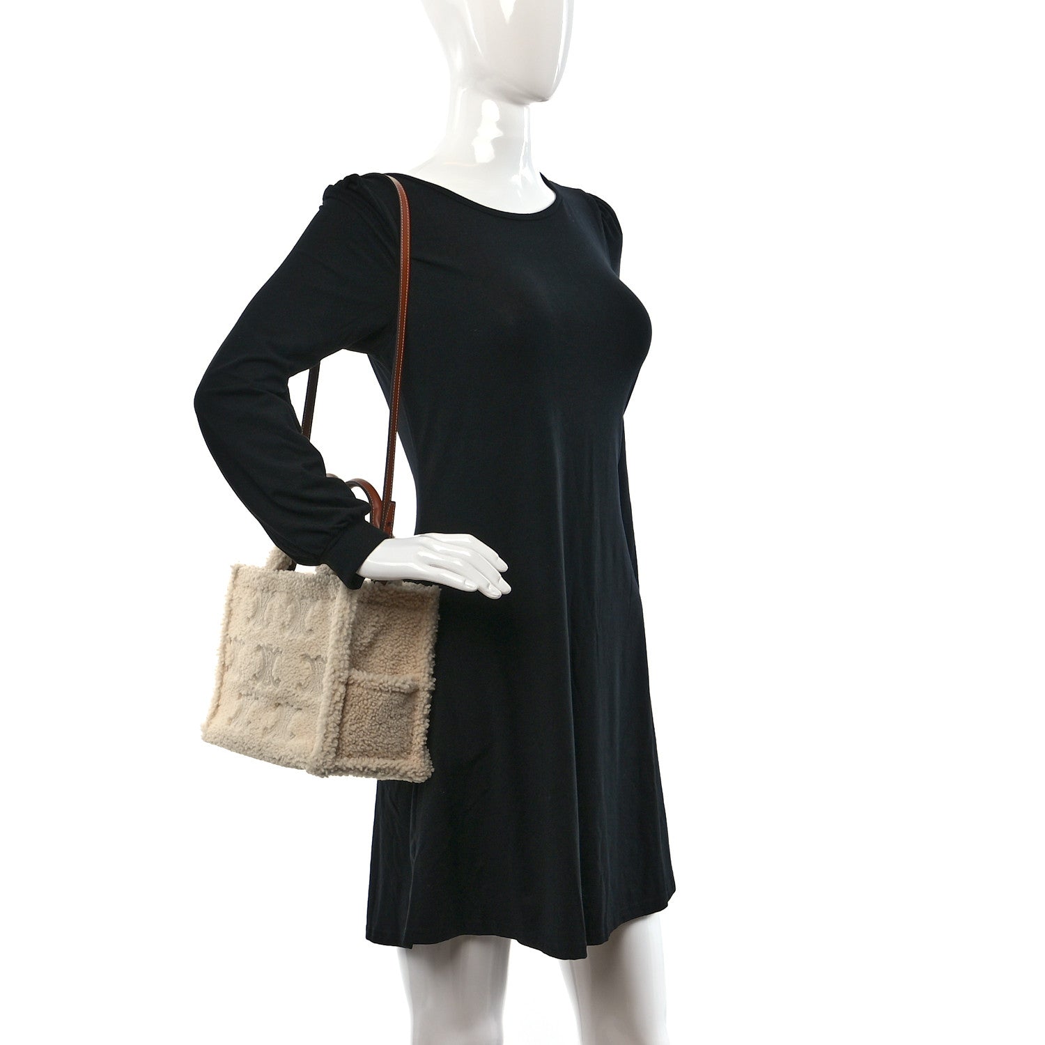 Celine Shearling Calfskin Triomphe Small Cabas Thais Natural Tan 2 of 10