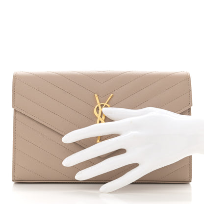 Saint Laurent Grain De Poudre Matelasse Chevron Monogram Chain Wallet Nude Powder 2 of 12