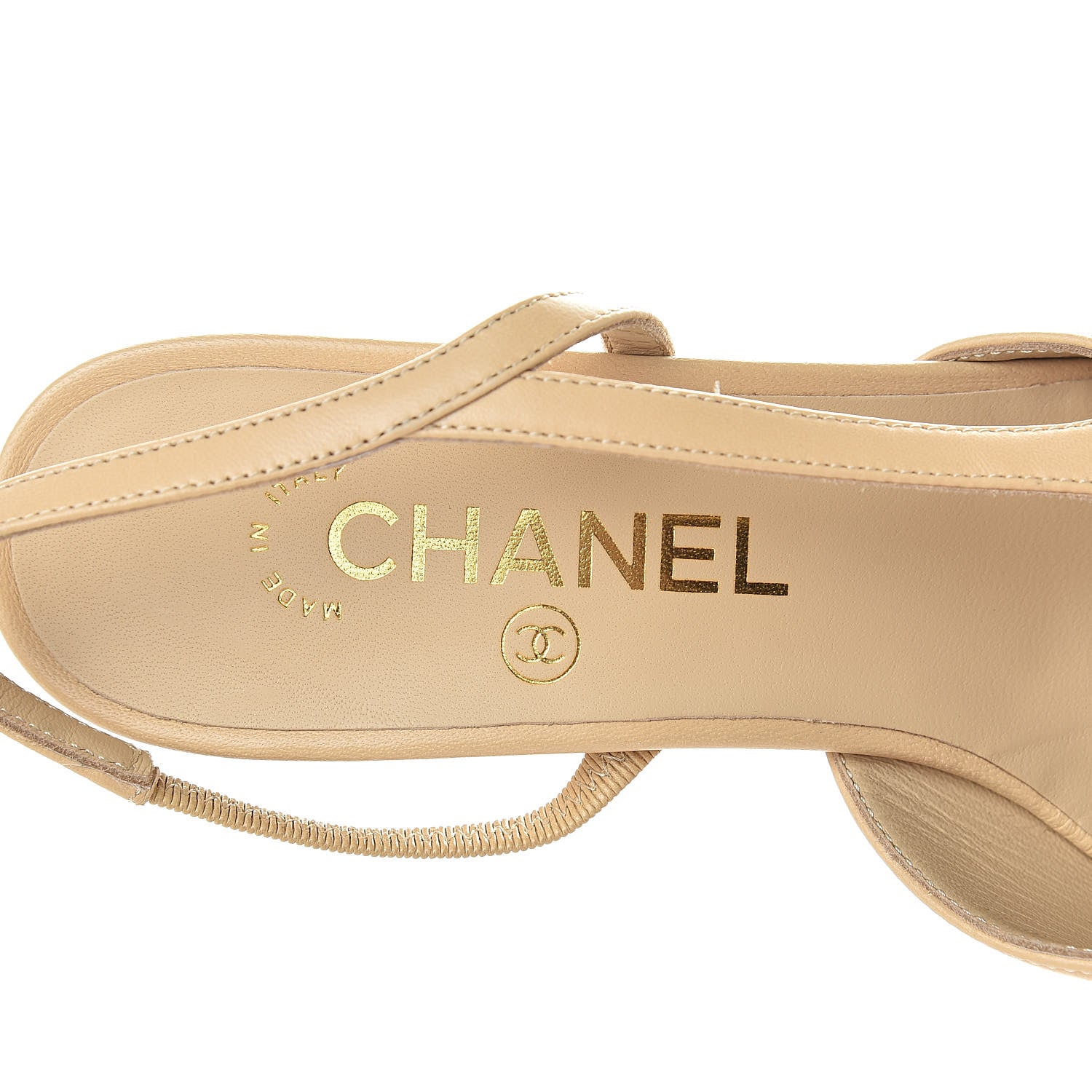 Chanel Lambskin Patent Cap Toe CC Slingback Sandals 37 Beige White 8 of 10