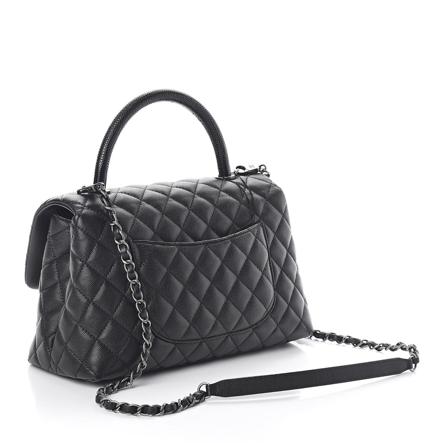 Caviar Lizard Quilted Small Coco Handle Flap Black