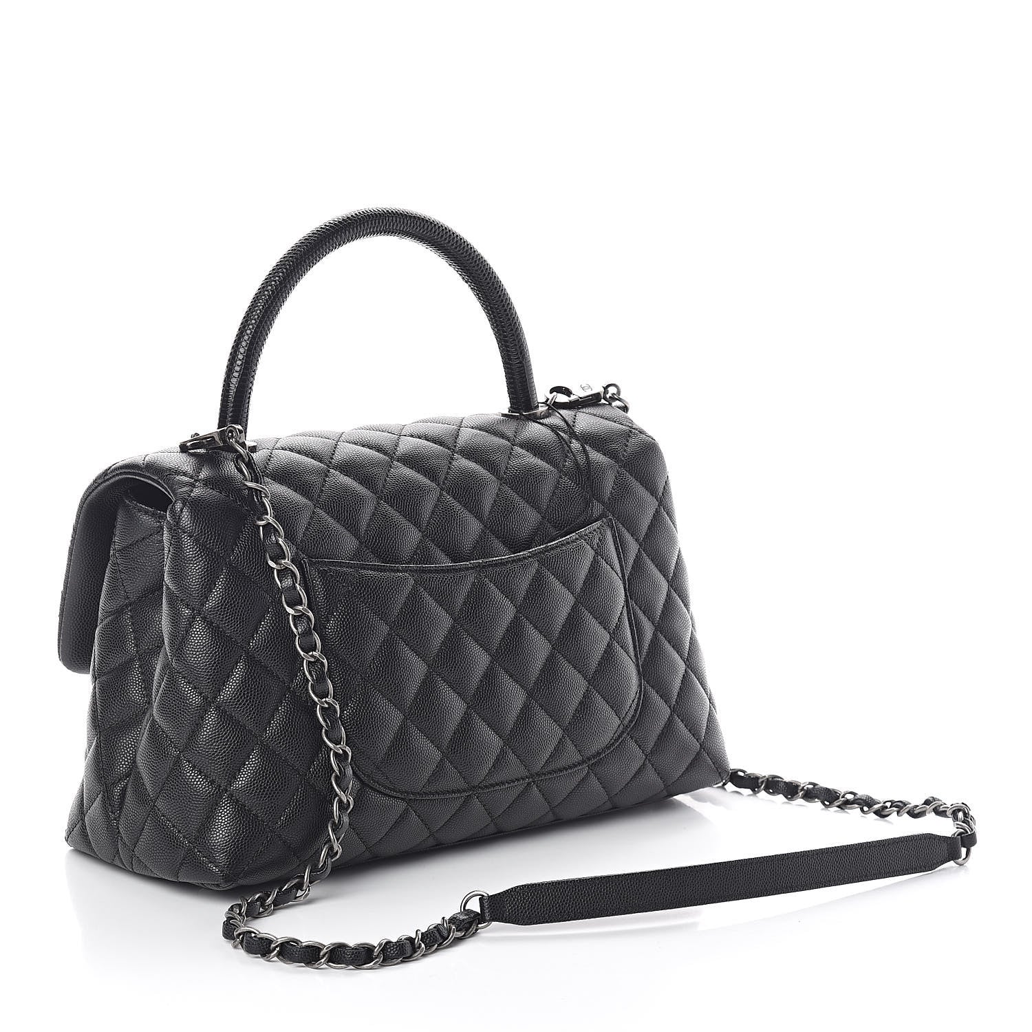 Chanel Caviar Lizard Quilted Small Coco Handle Flap Black 3 of 10
