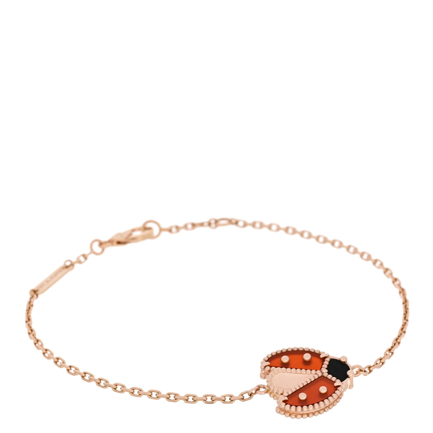 18K Rose Gold Carnelian Onyx Lucky Spring Open Wing Lady Bug Bracelet