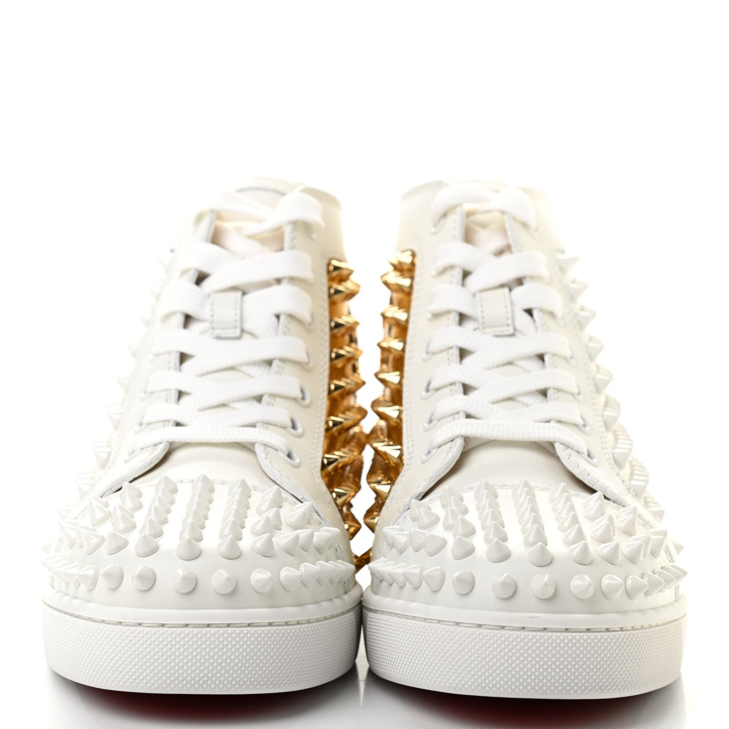Christian Louboutin Calfskin Laminato Dino Spikes Yang Louis Flat Sneakers 37.5 Latte Gold 2 of 13