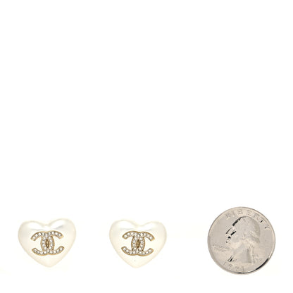 Chanel Pearl Crystal CC Heart Earrings Gold 2 of 4