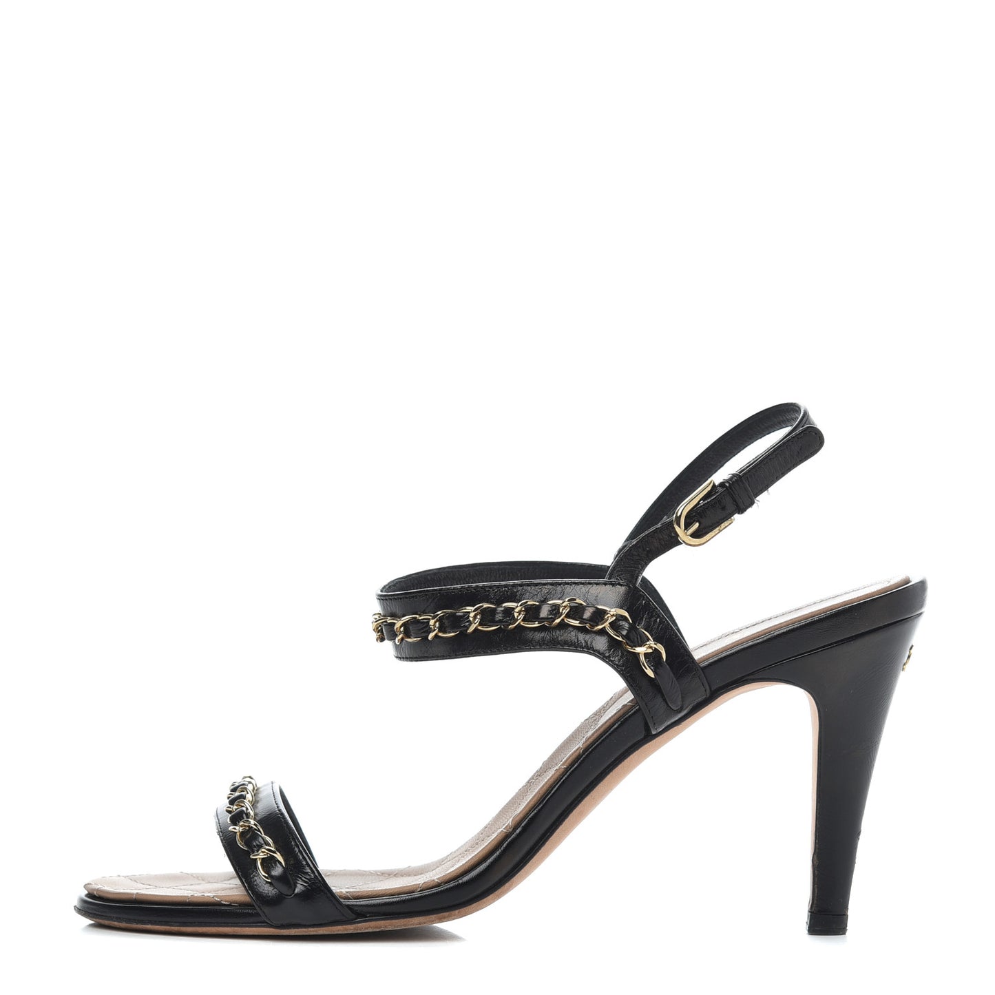 Crumpled Calfskin Chain Sandals 40 Black