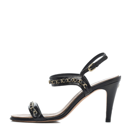 Chanel Crumpled Calfskin Chain Sandals 40 Black 1 of 20
