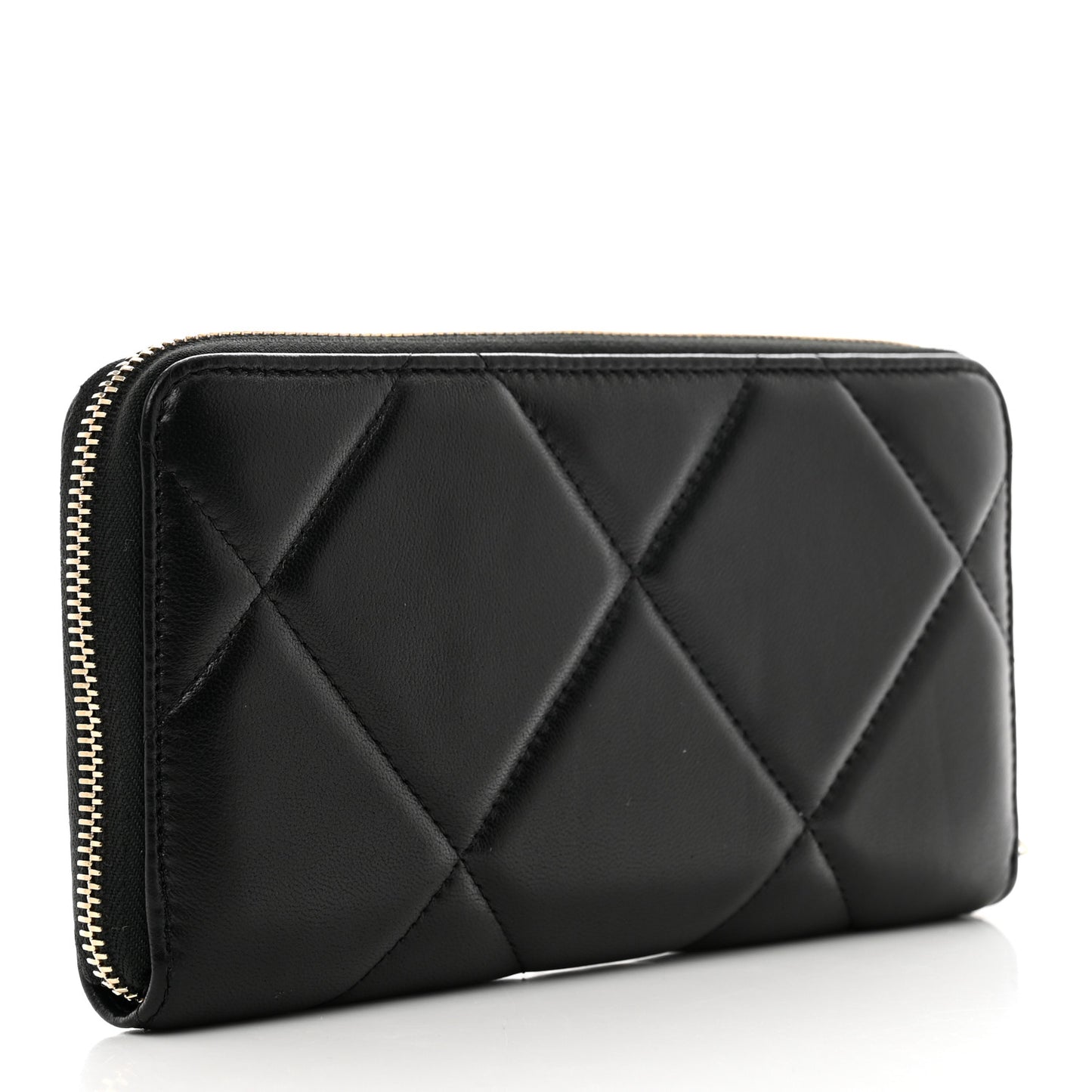 Lambskin Quilted 19 Long Zipped Around Wallet Black