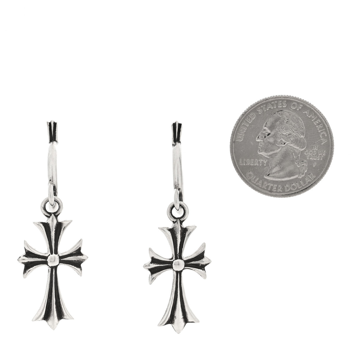 Chrome Hearts Sterling Silver Tiny CH Cross Hoop Drop Earrings 2 of 5