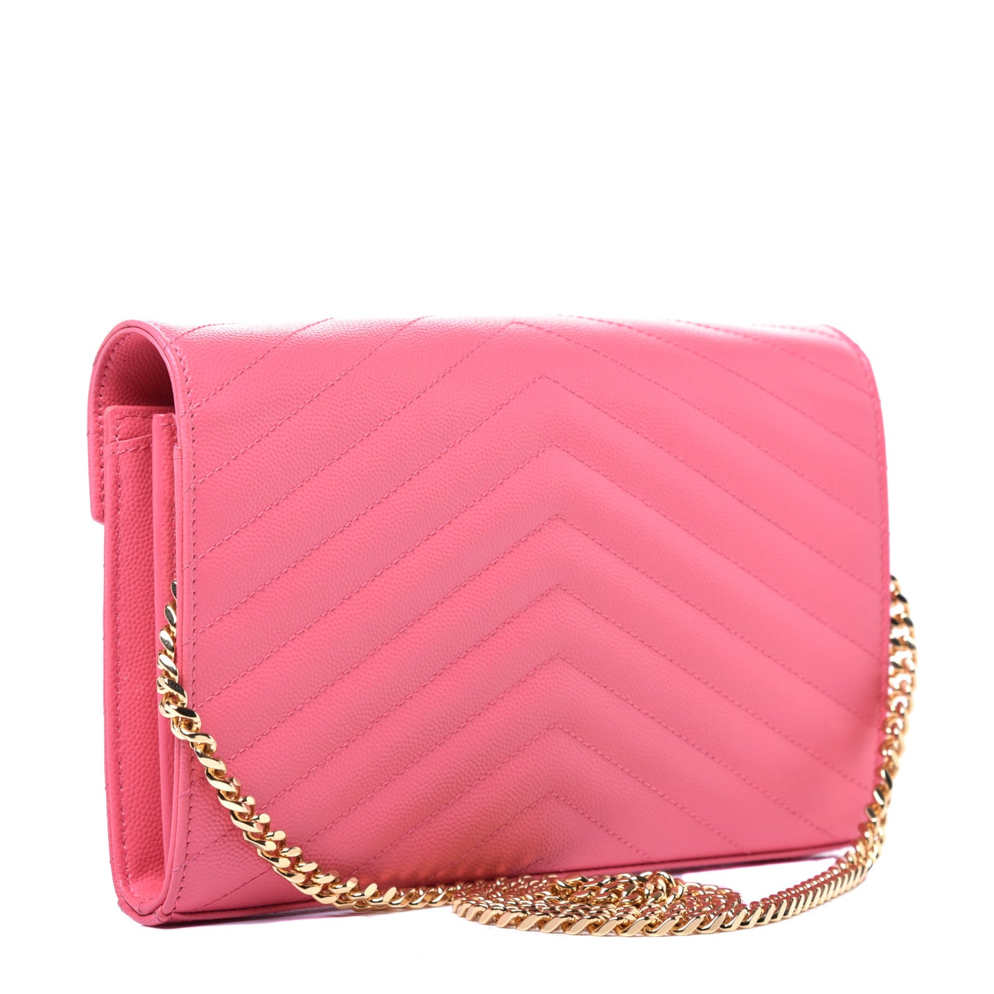 Grain De Poudre Matelasse Chevron Monogram Chain Wallet Rose Clair