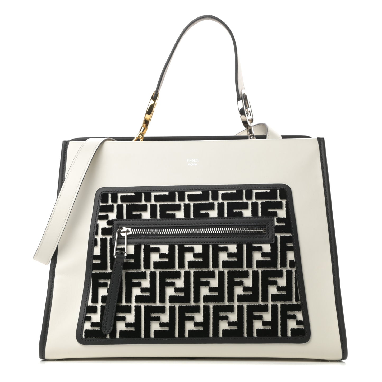 Vitello Century Velvet F is Fendi FF Embroidered Regular Runaway Satchel White Black