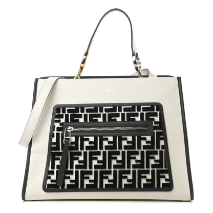 Fendi Vitello Century Velvet F is Fendi FF Embroidered Regular Runaway Satchel White Black 1 of 11