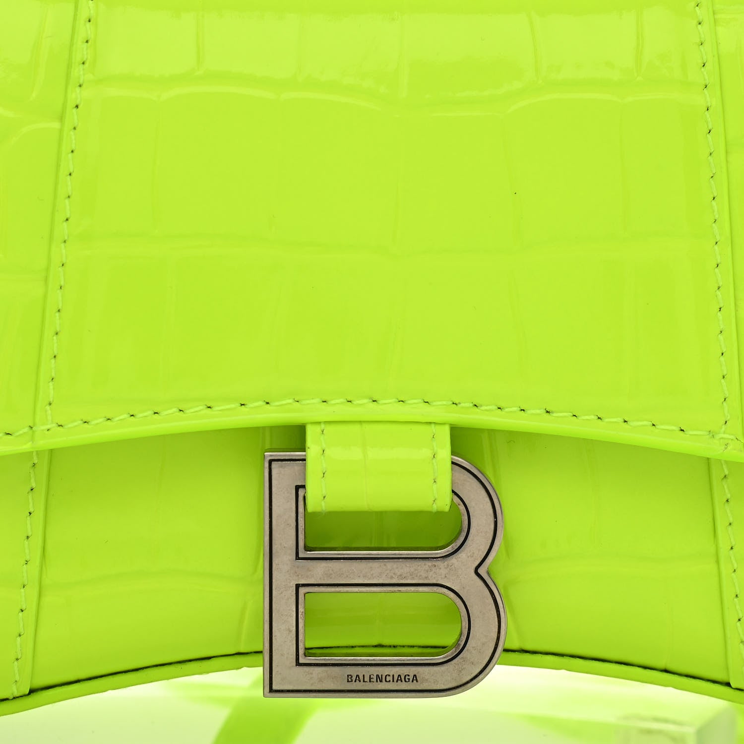 Balenciaga Shiny Calfskin Crocodile Embossed Hourglass Top Handle Bag XS Fluo Yellow 9 of 11