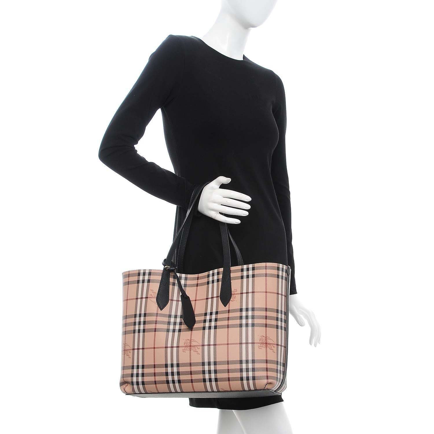 Burberry Grainy Calfskin Haymarket Check Medium Reversible Tote Black 2 of 11